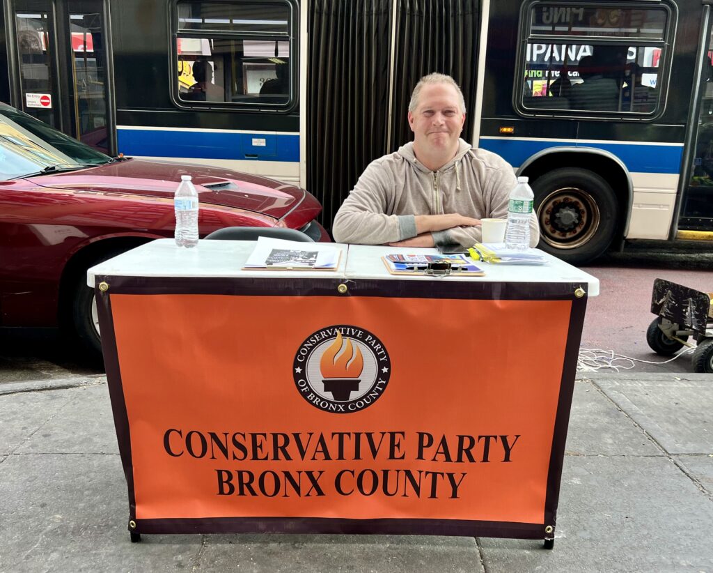 Gary Lutz doing a voter registration for the Bronx Conservative Party