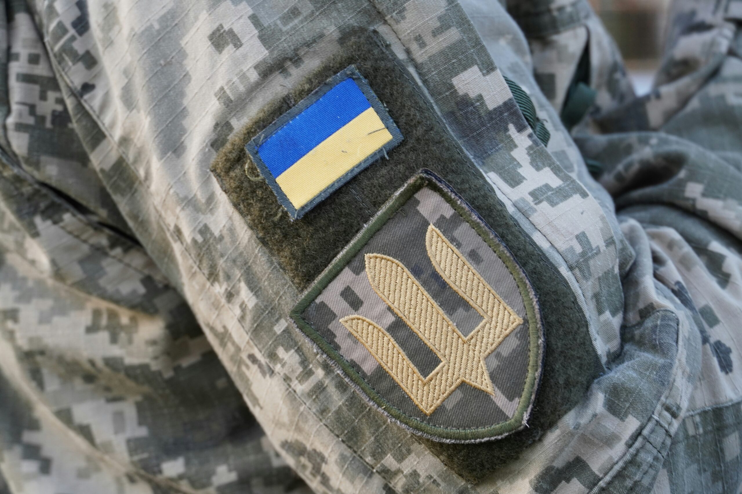Ukraine Flag Patch on Ukrainian Soldiers Uniform